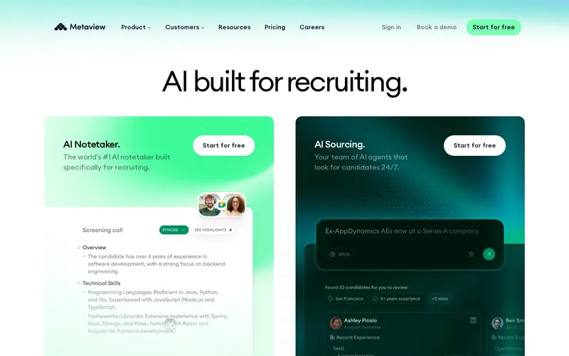 Screenshot of metaview.ai