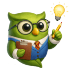 A serene green cartoon owl in glasses and a suit calmly holds a clipboard, gently gesturing toward a glowing lightbulb above.
