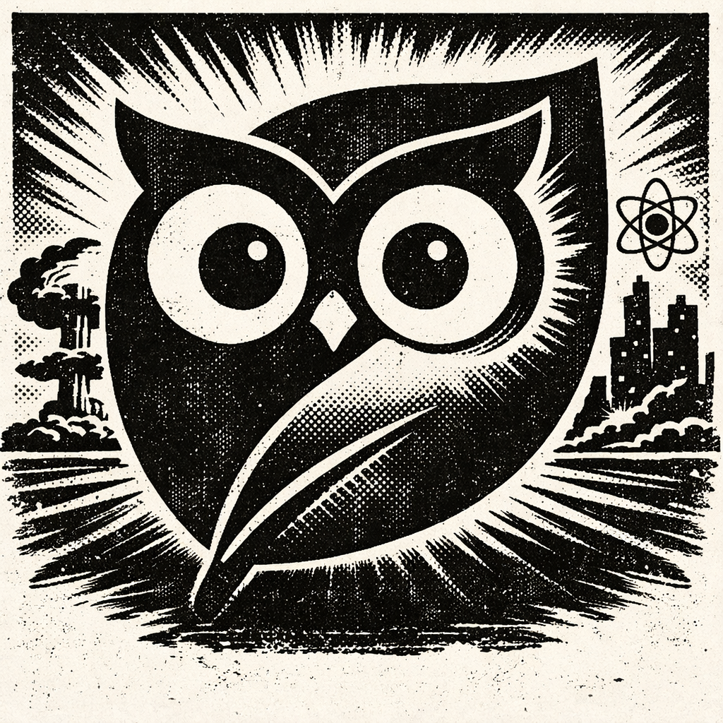 retro atomic owl mascot — SageScreen