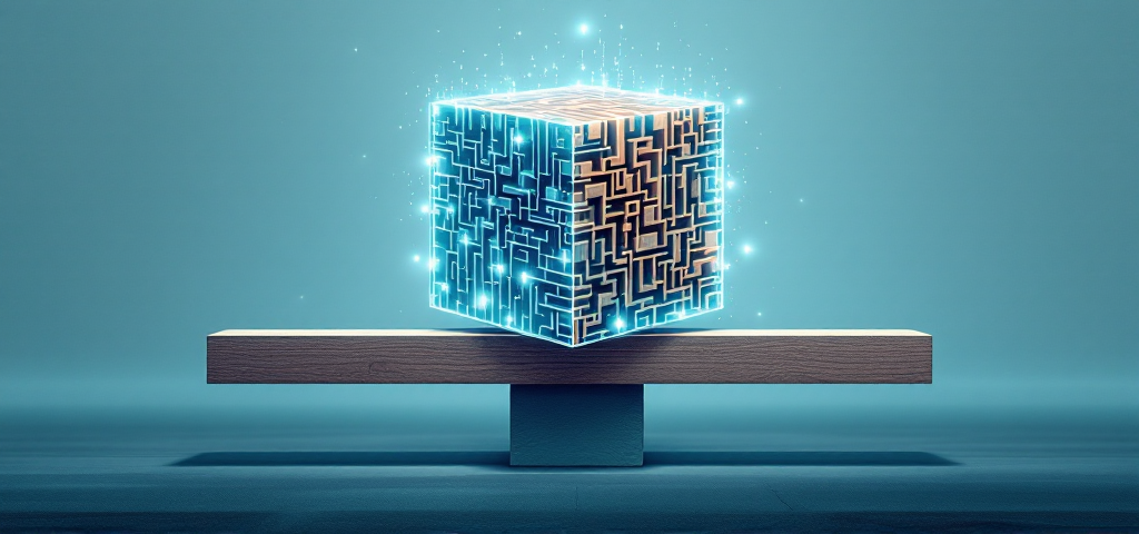 glowing circuit cube balance — SageScreen