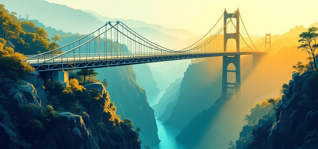 suspension bridge mountain valley — SageScreen