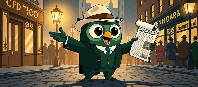 A serene cartoon owl in a suit and hat calmly reads a newspaper on a peaceful city street at night beneath softly glowing lamps. - SageScreen A serene cartoon owl in a suit and hat calmly reads a newspaper on a peaceful city street at night beneath softly glowing lamps.