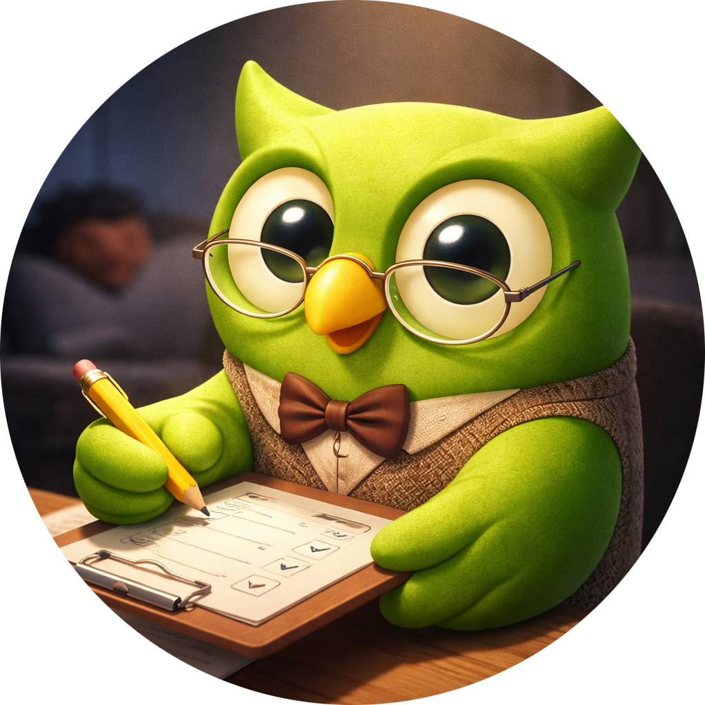 A studious checklist owl set against a scenic background — SageScreen AI candidate screening mascot