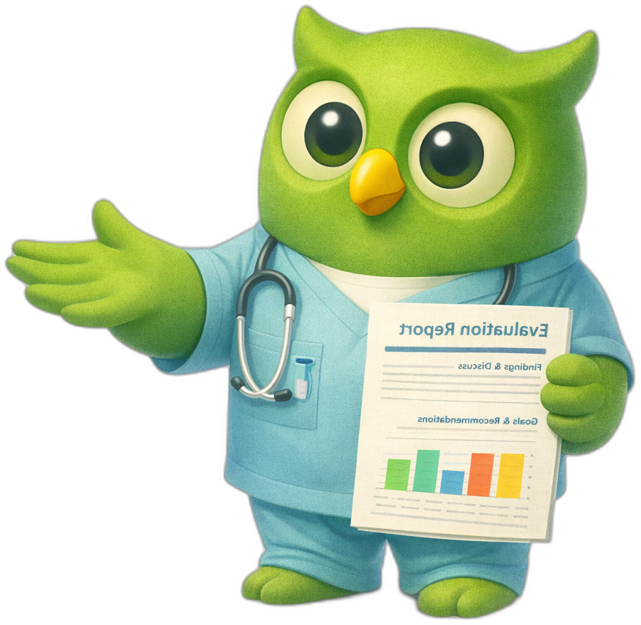A doctor evaluation report owl facing left — SageScreen AI candidate screening mascot