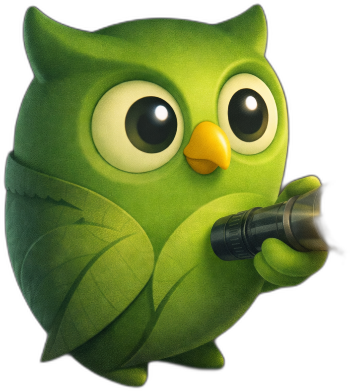 A flashlight detective owl facing right — SageScreen AI candidate screening mascot