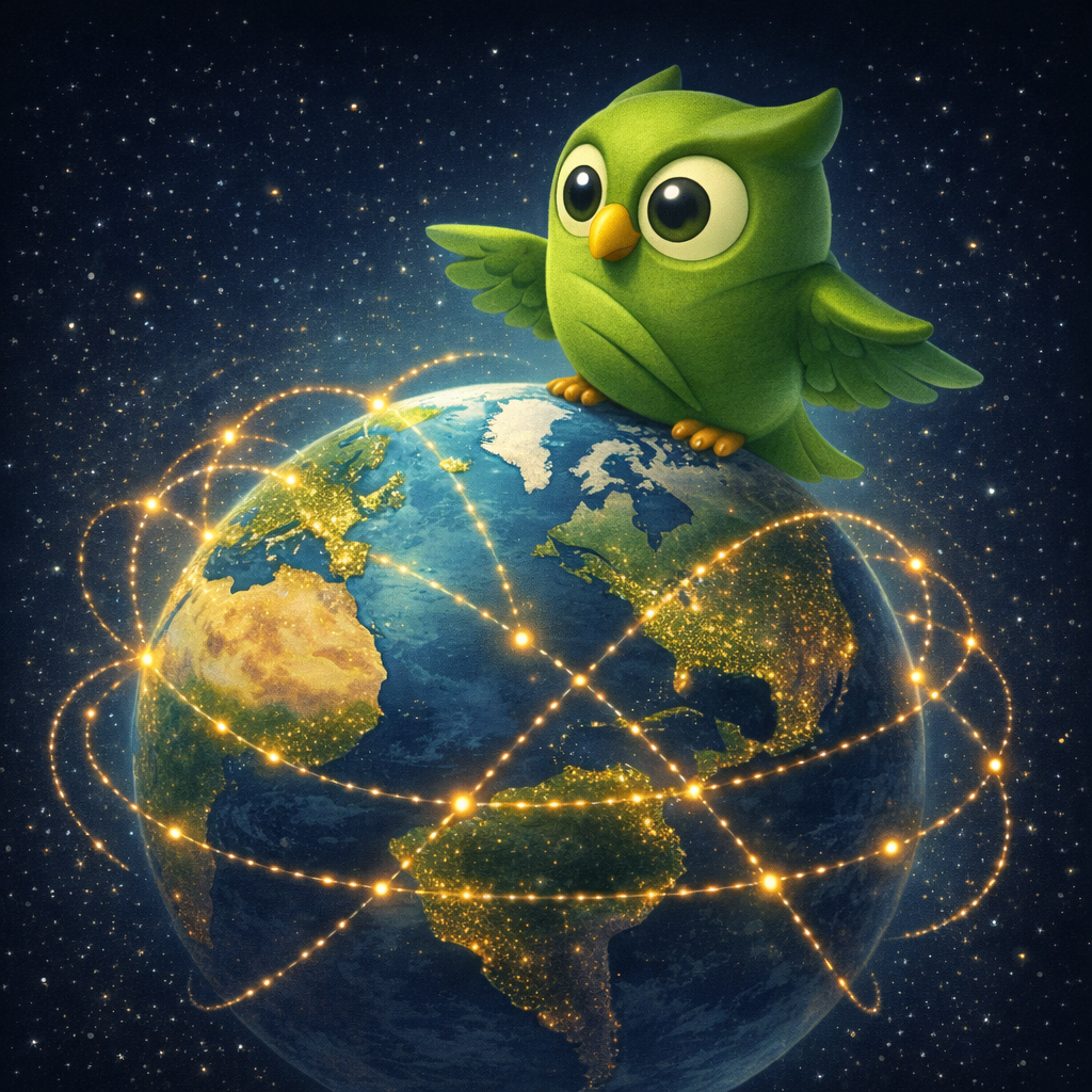 A globe network owl facing left set against a scenic background — SageScreen AI candidate screening mascot
