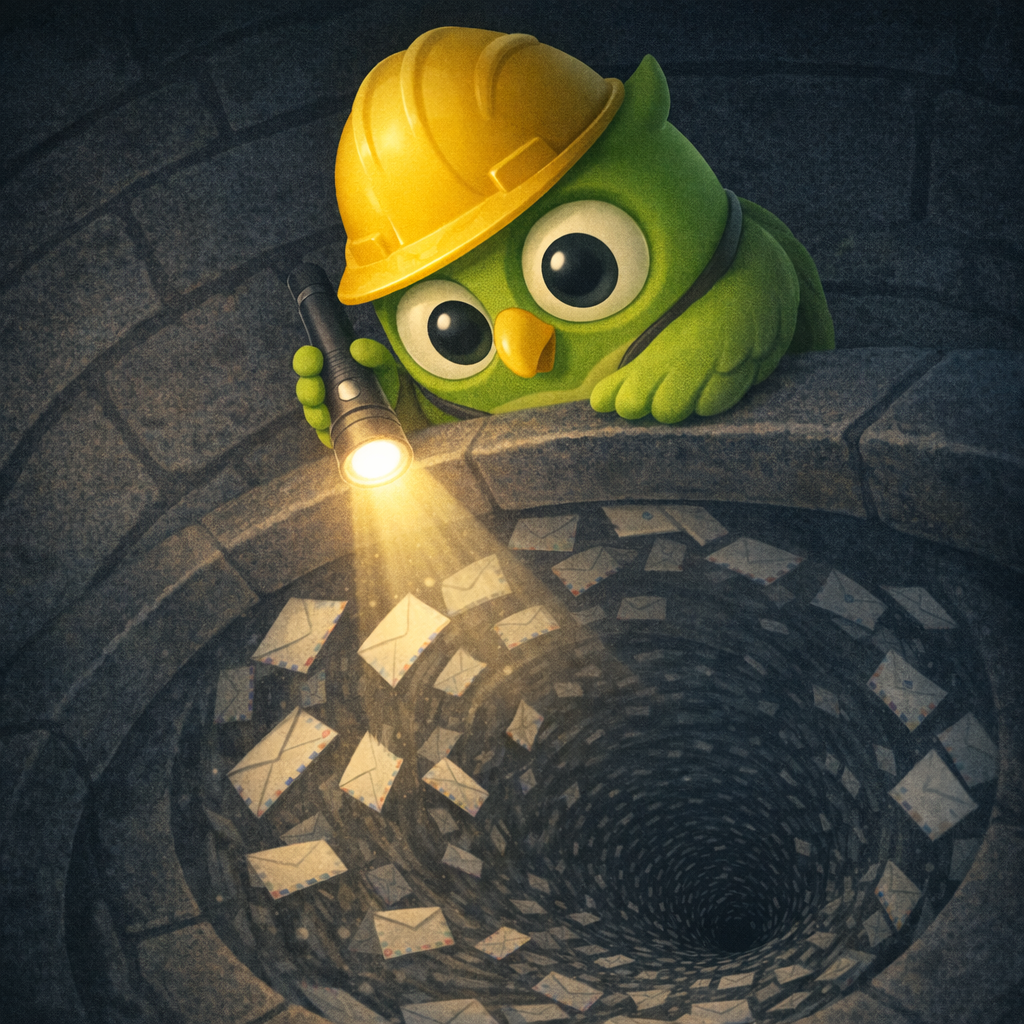 A hardhat flashlight envelope well owl facing right set against a scenic background — SageScreen AI candidate screening mascot