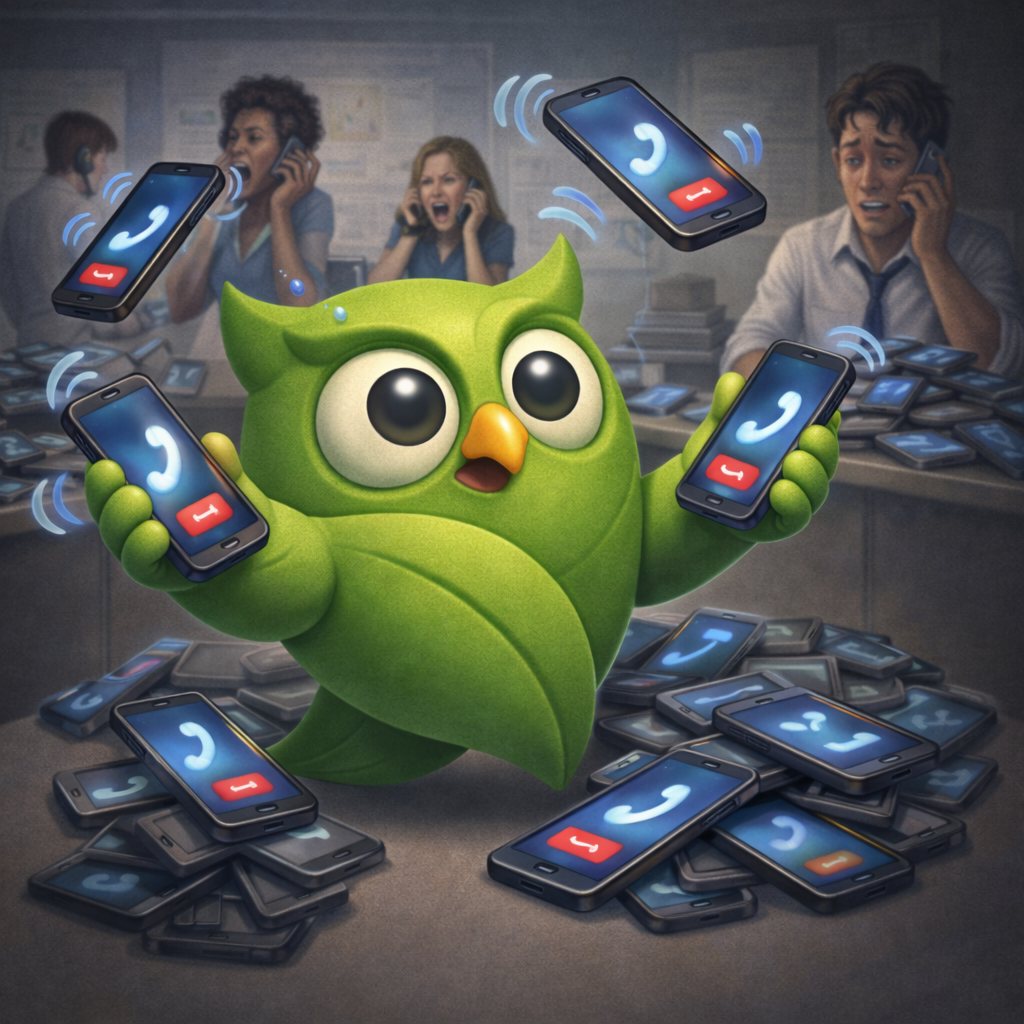 Overwhelmed recruiter owl juggling phone screens, sourcing, and client calls