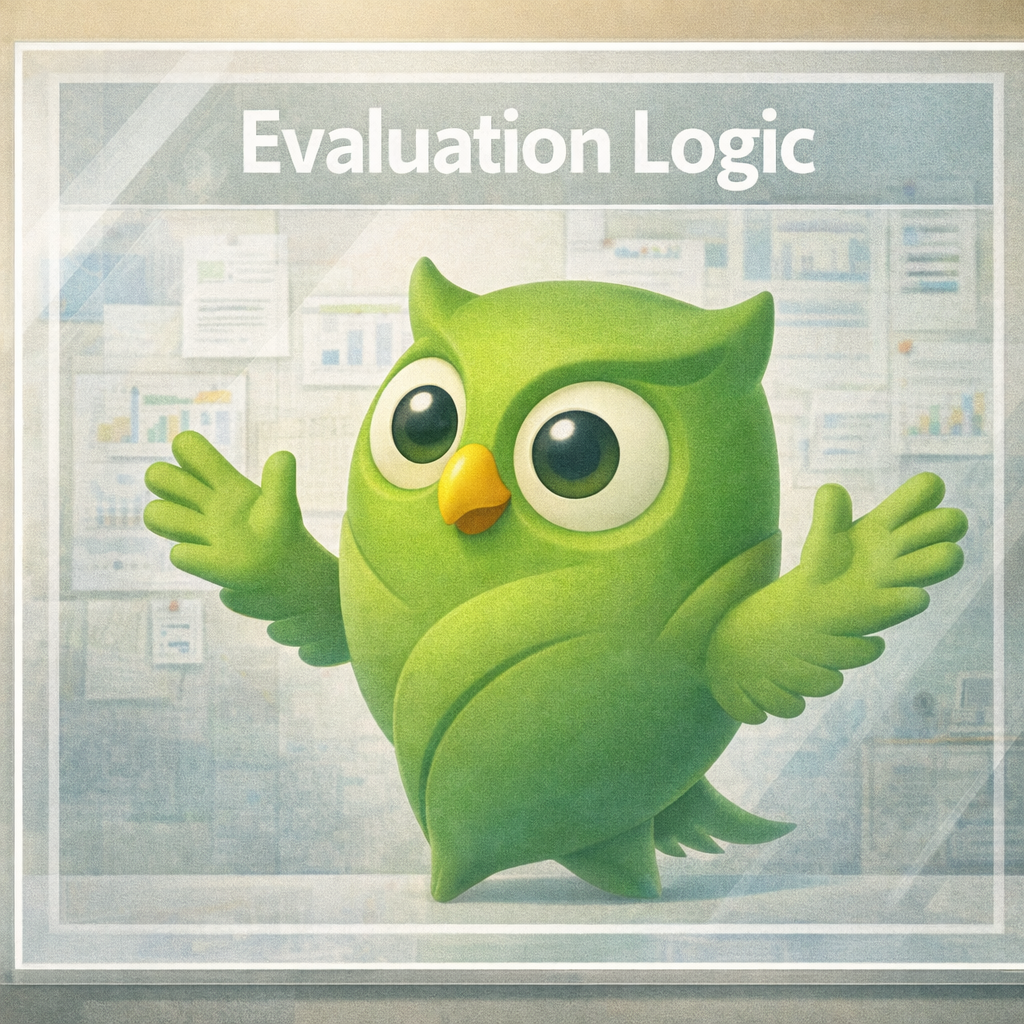 A presenting evaluation logic owl facing right set against a scenic background — SageScreen AI candidate screening mascot