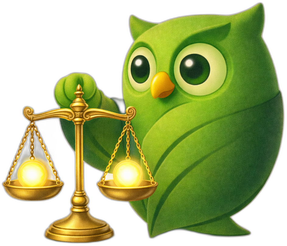 A scales of justice owl facing right — SageScreen AI candidate screening mascot