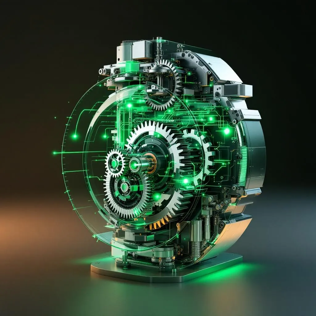 Human Judgment on Structured AI Screening Evidence - SageScreen Precision industrial measurement console with structured transcript cards and a human hand placing the final evaluation card, representing human judgment applied to structured AI screening evidence